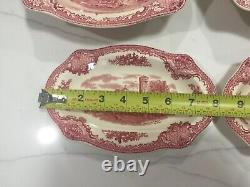 Johnson Bros Pink Old Britain Castles 4 Pieces Oval Bowls /Relish Underplate