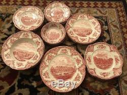 Johnson Bros Red Transfer Old Britain Castles 28 piece set old mark