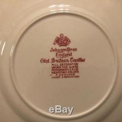 Johnson Bros Red Transfer Old Britain Castles 28 piece set old mark