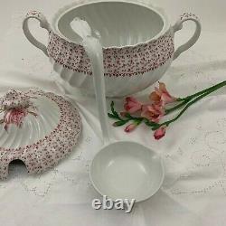 Johnson Bros. Rose Bouquet Made In England Pink Transferware Soup Tureen withLadle