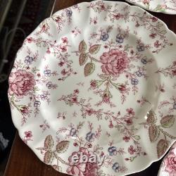 Johnson Bros Rose Chintz Pre-War Mark Unused Dinner Plates Lot of 8