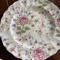 Johnson Bros Rose Chintz Pre-War Mark Unused Dinner Plates Lot of 8