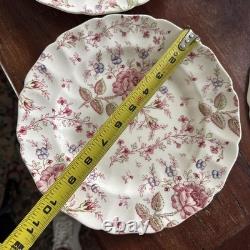 Johnson Bros Rose Chintz Pre-War Mark Unused Dinner Plates Lot of 8