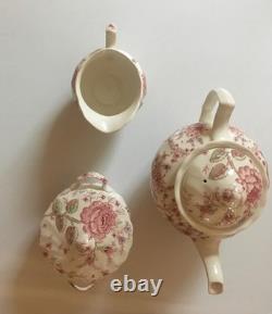 Johnson Bros. Rose Chintz Teapot, Sugar Bowl & Creamer Made in England
