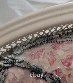 Johnson Bros Strawberry Fair Oval Tray Mosaic Handmade Cross Beige Red Black