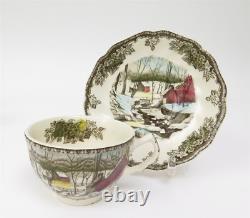 Johnson Bros'The Friendly Village' Set of 11 Teacups & Saucers Ice House Scene