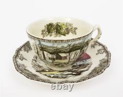 Johnson Bros'The Friendly Village' Set of 11 Teacups & Saucers Ice House Scene
