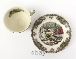 Johnson Bros'The Friendly Village' Set of 11 Teacups & Saucers Ice House Scene