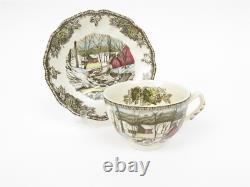 Johnson Bros'The Friendly Village' Set of 11 Teacups & Saucers Ice House Scene