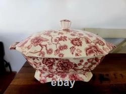 Johnson Bros. Tureen Soup Chippendale Pink Red lidded 17