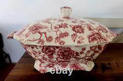 Johnson Bros. Tureen Soup Chippendale Pink Red lidded 17