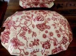 Johnson Bros. Tureen Soup Chippendale Pink Red lidded 17