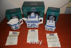 Johnson Bros. Willow Blue Pagoda Teapot Sugar Creamer In Boxes New 1970's