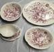 Johnson Bros Windsor Ware Dover Mulberry 4 Pc Serving Bowls, Platter, Gravy Boat