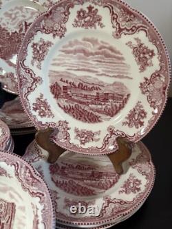 Johnson Brothers 12 piece dinnerware set plates bowls Red Pink Transfer Ware EUC