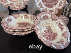 Johnson Brothers 12 piece dinnerware set plates bowls Red Pink Transfer Ware EUC