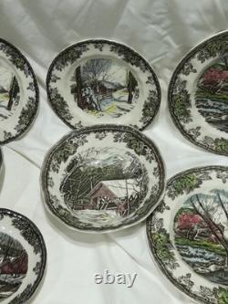 Johnson Brothers 16 Pcs Friendly Village Schoolhouse Covered Bridge Willow Brook