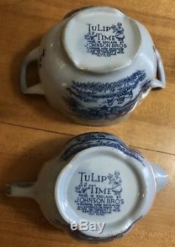 Johnson Brothers 18 pc Lot Tulip Time Blue with Blue Background Disc. 1962-1977
