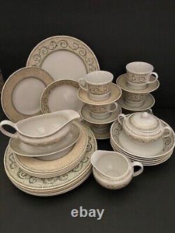 Johnson Brothers Acanthus Cream Dinnerware Set. 34 Pieces