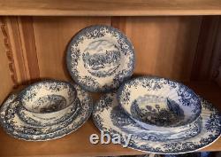 Johnson Brothers Blue White Coaching Scenes China Set 22 pieces