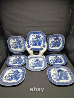 Johnson Brothers Blue Willow Earthenware 7 3/4 Square salad Plates set of 8