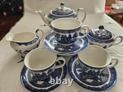 Johnson Brothers Blue Willow Pagoda Tea Pot Set 1883 Green Stamp All New