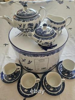 Johnson Brothers Blue Willow Tea Pot Set 13 Pc 1883 Green Stamp New In Box