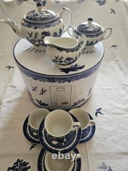 Johnson Brothers Blue Willow Tea Pot Set 13 Pc 1883 Green Stamp New In Box