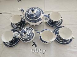 Johnson Brothers Blue Willow Tea Pot Set 13 Pc 1883 Green Stamp New In Box