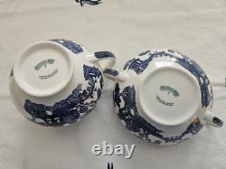 Johnson Brothers Blue Willow Tea Pot Set 13 Pc 1883 Green Stamp New In Box