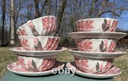Johnson Brothers China 6 Historic Cream Soup Double Handled Bowls & 5 Saucers