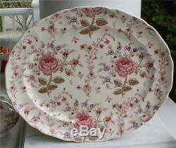 Johnson Brothers China Rose Chintz Pattern Oval Platter 14 Nice Cond