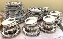 Johnson Brothers China Set OLD BRITAIN CASTLES Brown Multi Service for 10 Crown