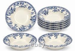 Johnson Brothers Devon Cottage Pasta Bowls Set of 10 Blue White Floral 8.75