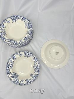 Johnson Brothers Devon Cottage Pasta Bowls Set of 10 Blue White Floral 8.75