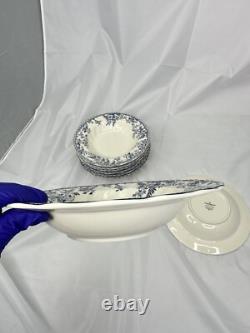 Johnson Brothers Devon Cottage Pasta Bowls Set of 8 Blue White Floral 8.75