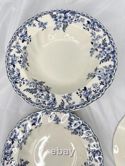 Johnson Brothers Devon Cottage Pasta Bowls Set of 8 Blue White Floral 8.75