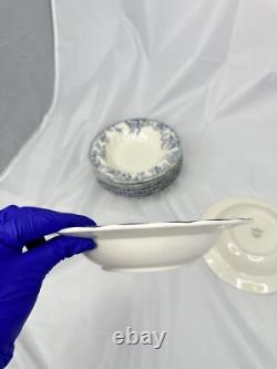 Johnson Brothers Devon Cottage Pasta Bowls Set of 8 Blue White Floral 8.75
