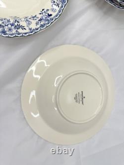 Johnson Brothers Devon Cottage Pasta Bowls Set of 8 Blue White Floral 8.75