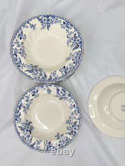 Johnson Brothers Devon Cottage Pasta Bowls Set of 8 Blue White Floral 8.75