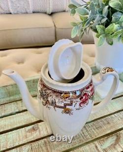 Johnson Brothers England Coffee Pot with Lid Devonshire Pattern Brown Transferware