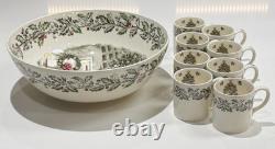 Johnson Brothers England MERRY CHRISTMAS Eggnog Punch Bowl Set With 8 Mug Cups