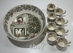 Johnson Brothers England MERRY CHRISTMAS Eggnog Punch Bowl Set With 8 Mug Cups