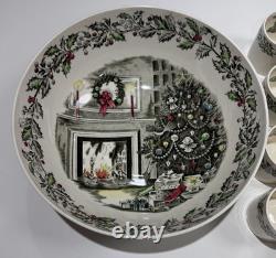 Johnson Brothers England MERRY CHRISTMAS Eggnog Punch Bowl Set With 8 Mug Cups