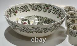 Johnson Brothers England MERRY CHRISTMAS Eggnog Punch Bowl Set With 8 Mug Cups