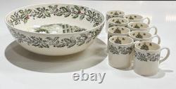 Johnson Brothers England MERRY CHRISTMAS Eggnog Punch Bowl Set With 8 Mug Cups