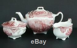 Johnson Brothers England Old Britain Castles Pink Teapot Creamer and Sugar Set