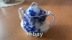 Johnson Brothers England Peach Flow Blue Covered Sugar Bowl With Unique Handles