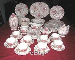 Johnson Brothers England Rose Chintz in Pink, China 59 Pc Set for 8 & Serving Pc