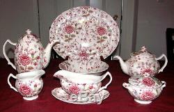 Johnson Brothers England Rose Chintz in Pink, China 59 Pc Set for 8 & Serving Pc